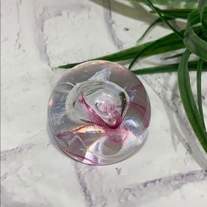 Eller Signed Paperweight Pink & White Abstract Burst Galaxy Art Glass